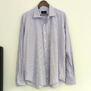 David Donahue‎ Men's Blue Pink Purple Checkered Dress Button Cotton Shirt XXL